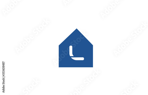 L alphabet letter logo icon for company and business with white blue house design
