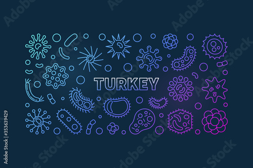 Coronavirus or COVID-19 in Turkey vector concept colorful linear horizontal illustration on dark background