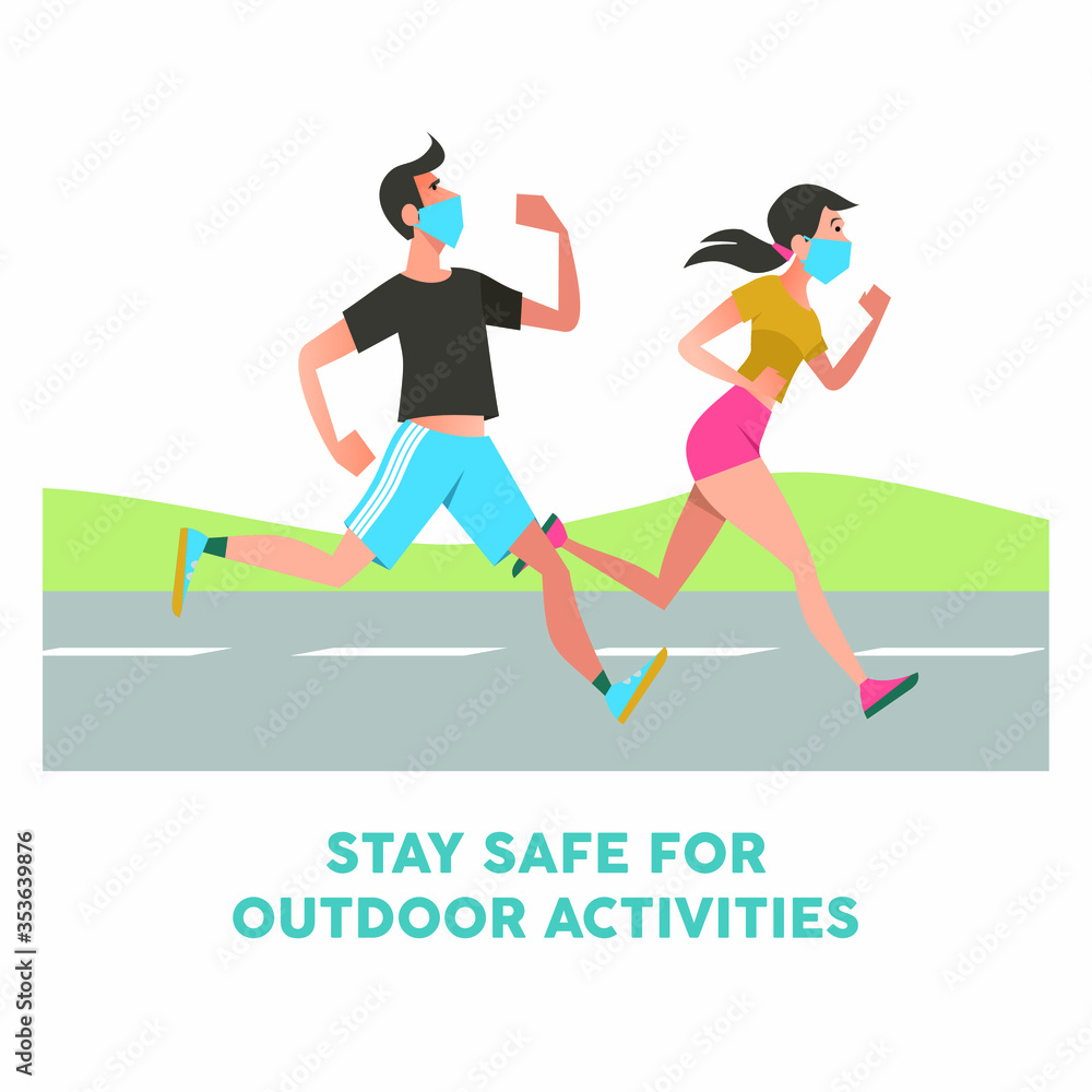 Outdoor Acitivities During Corona Pandemic with two people jogging while wearing mask.