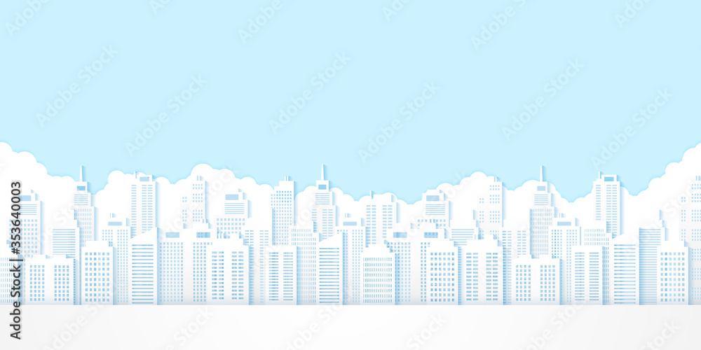 Cityscape, building with blue sky, paper art style