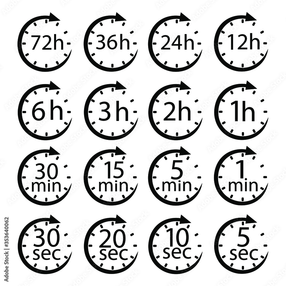 Quagmire Skorpe ujævnheder Calculating seconds and minutes.1, 2, 3, 6, 12, 24, 48 and 72 hours clock  arrow vector icons. Delivery service, online deal remaining time web site  symbols. Stock-vektor | Adobe Stock