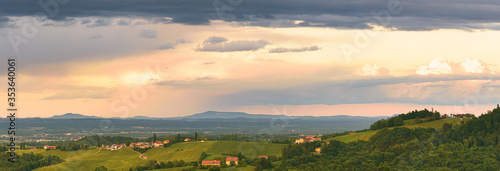 Panorama of vineyards hills in south Styria  Austria. Tuscany like place to visit.
