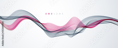 Wave of flowing particles modern relaxing illustration. Round dots vector abstract background. Beautiful wave shaped array of blended points.