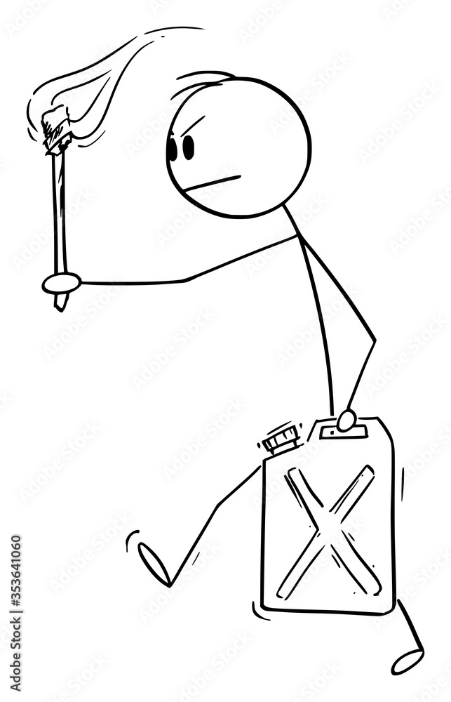 Vector cartoon stick figure drawing conceptual illustration of angry