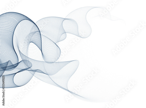 Flowing energy particles, wave of blended dots transparent tulle textile on wind. Curved dotted 3d lines vector effect illustration. 3d futuristic technology style.