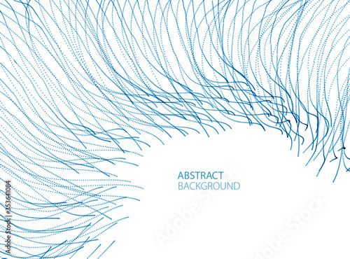 Flowing energy particles, wave of blended dots transparent tulle textile on wind. Curved dotted 3d lines vector effect illustration. 3d futuristic style.