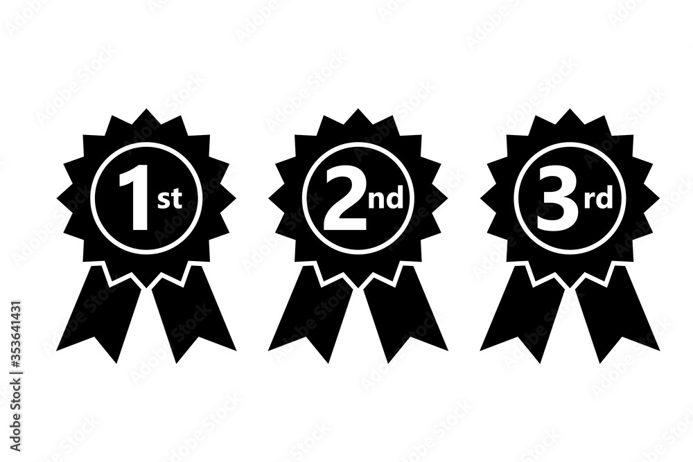 1st 2nd 3rd place ribbon silhouette icon. Clipart image isolated on white background