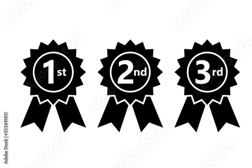 1st 2nd 3rd place ribbon silhouette icon. Clipart image isolated on white background