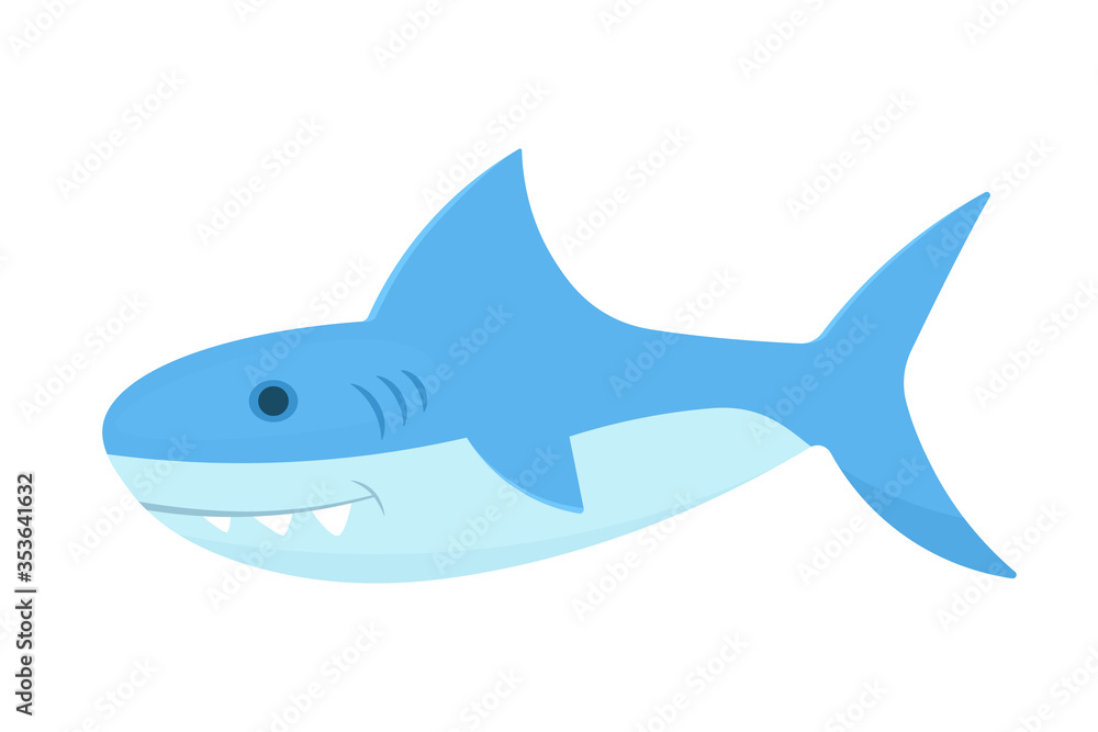 Cute kawaii shark. Clipart image isolated on white background