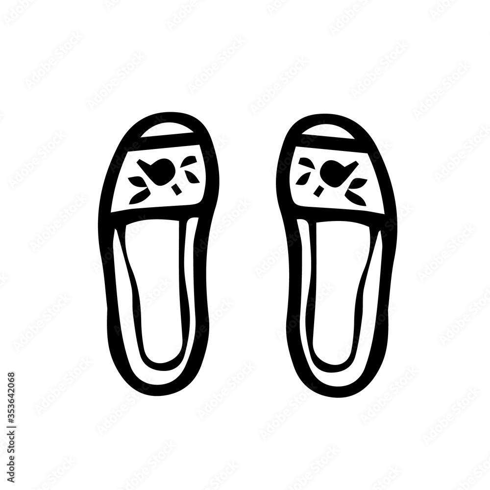 Doodle illustration of sneakers. Image of a women's pair of shoes for summer and home. White background. Doodle illustration of sneakers. Image of a women's pair of shoes for summer and home. White background.