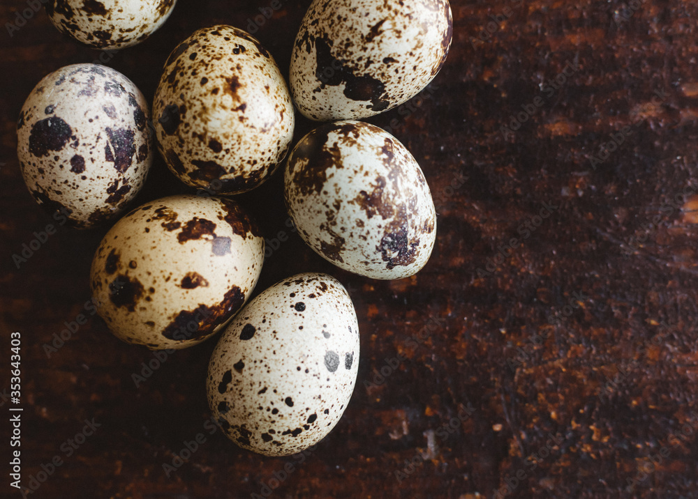 Fototapeta premium quail egg close-up on a wooden background