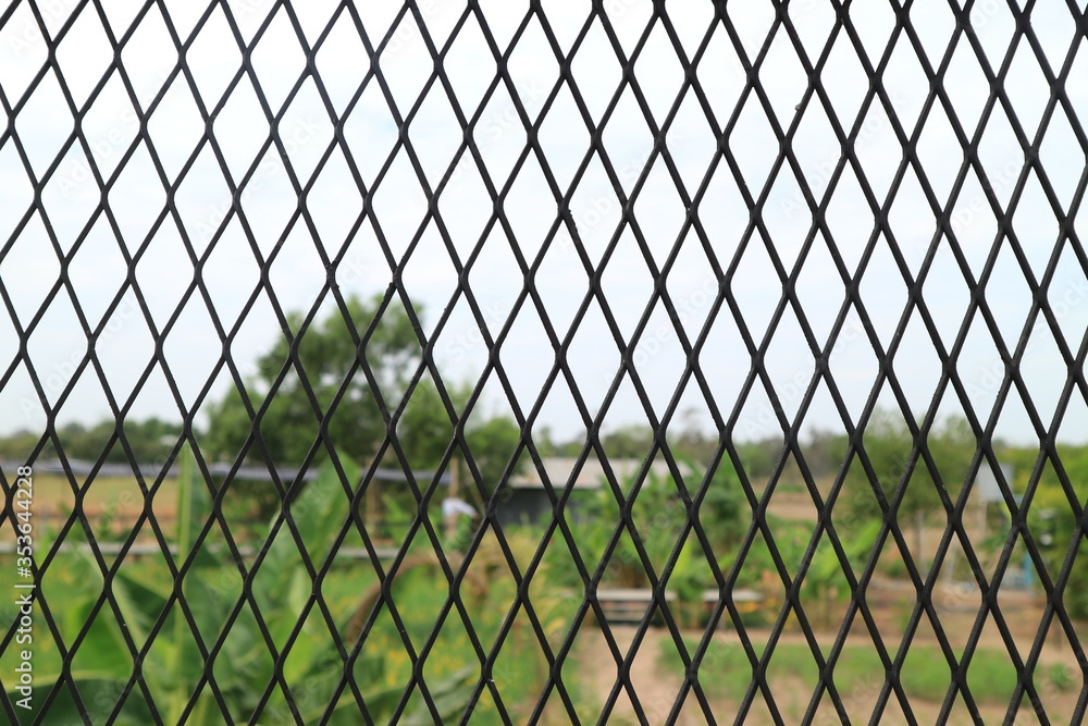 Fototapeta premium The pattern and surface of the black steel mesh.