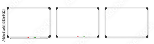 Empty white marker board on white background. Realistic office Whiteboard. Vector illustration