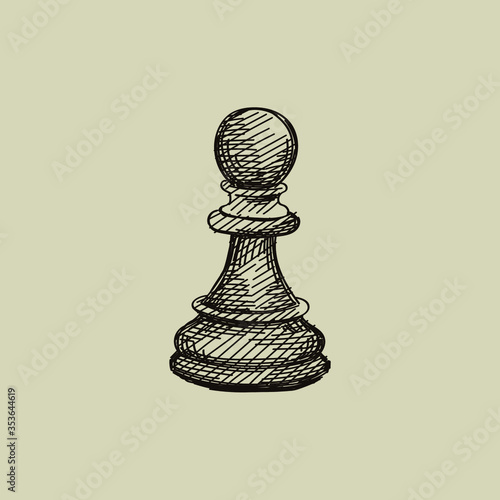 Hand-drawn sketch of Pawn chess piece on a white background. Chess pieces. Chess. Check mate	
