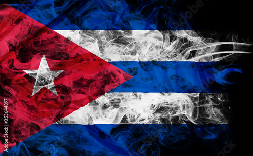 Smoke shape of national Cuban flag of Cuba isolated on black background. Business concept of crisis and international commercial tension, custom duty and embargo. 3D illustration. photo