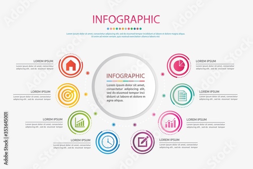 Timeline infographics design vector and marketing icons. Business concept with 8 options, steps or processes .