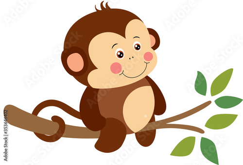 Cute monkey hanging on the branch of the tree
