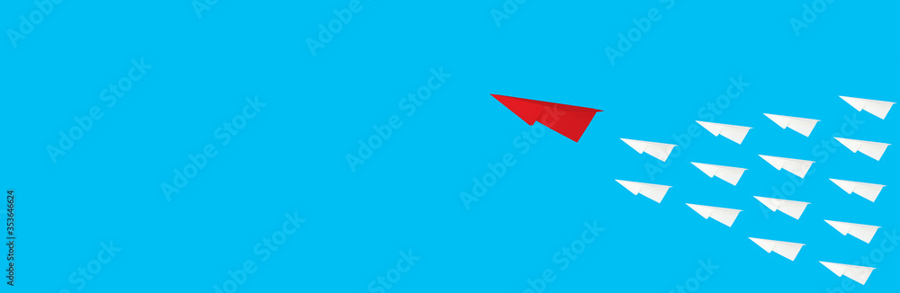 Abstract One red paper planes in new direction of group on chalkboard background concept for individual teamwork think different solution. CEO Change vision way for new normal business strategy trend. Abstract One red paper planes in new direction of group on chalkboard background concept for individual teamwork think different solution. CEO Change vision way for new normal business strategy trend.