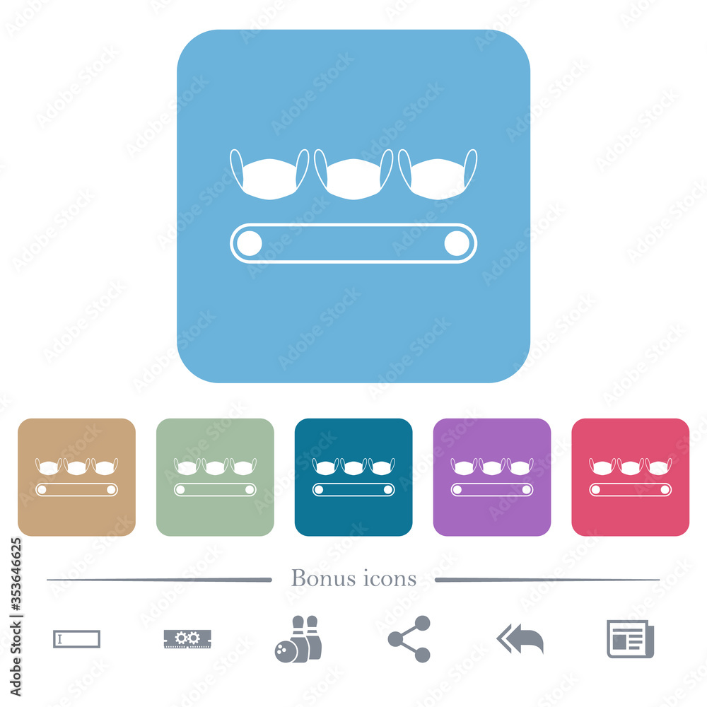 Mask manufacturing flat icons on color rounded square backgrounds Mask manufacturing flat icons on color rounded square backgrounds