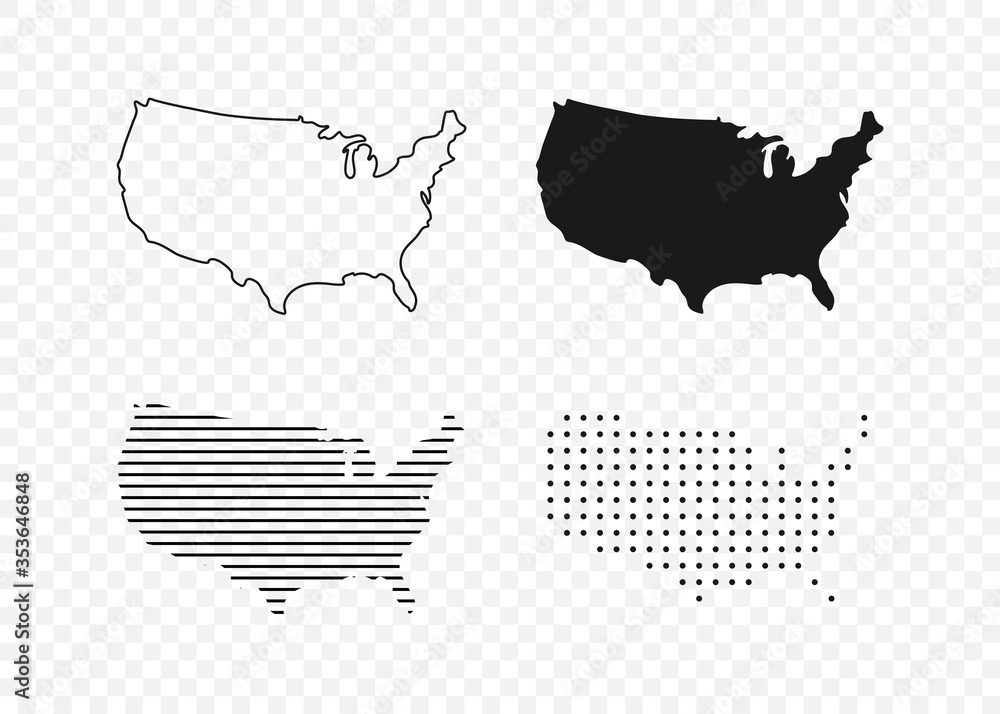 Fototapeta Mapa USA. Ikony wektorowe USA. Mapa Ameryki. Mapa Stanów Zjednoczonych w konstrukcji płaskiej i liniowej. Ilustracja wektorowa