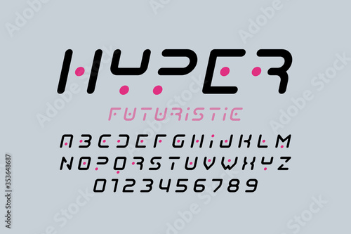 Futuristic style font, alphabet letters and numbers