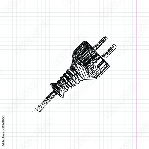 Hand-drawn sketch of US Type C plug. Electrical tool for energy. Tool for connection. Power and energy connection. Instruments for Electric Power	