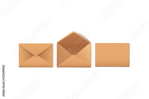 Mockups set of blank opened and closed kraft paper envelopes realistic style