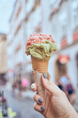 Ice cream isolated on city background