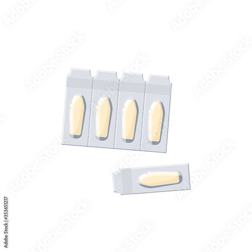Methods of birth control: spermicide vaginal suppository. Vector illustration cartoon flat icon isolated on white background.
