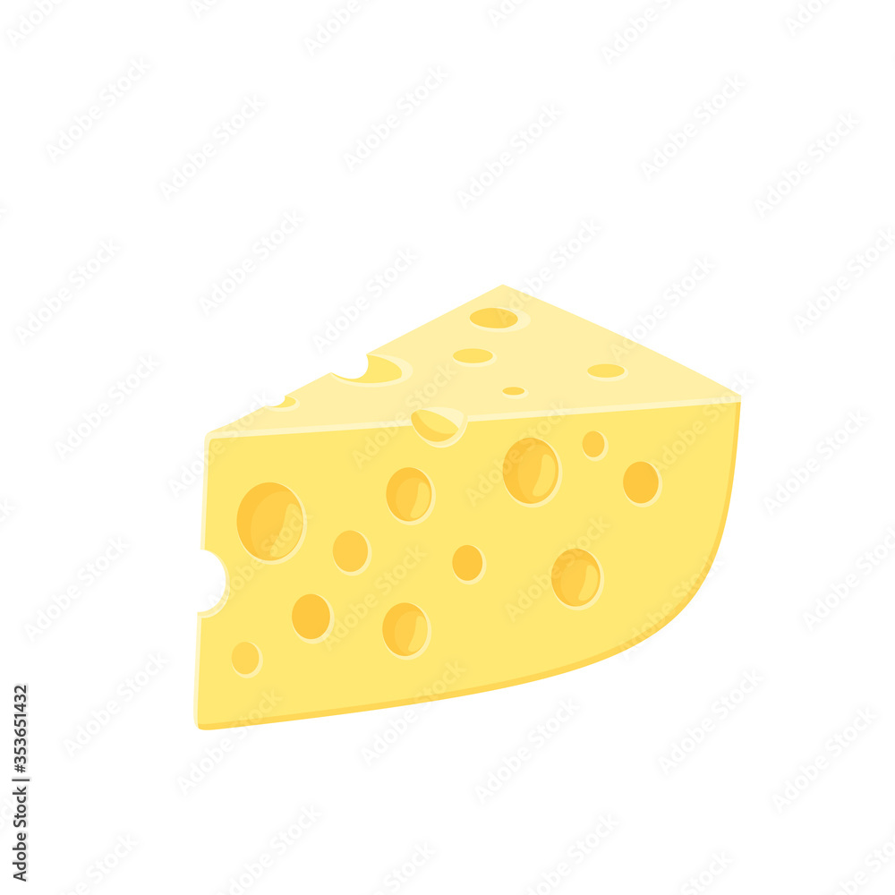 Piece of swiss cheese. Vector illustration cartoon flat icon isolated on white.
