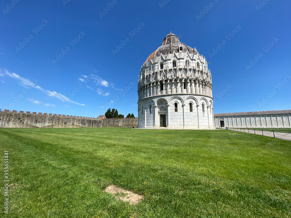 Field of Miracles, Pisa. Panoramic view without tourists on a sunny day