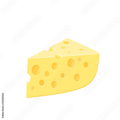 Piece of swiss cheese. Vector illustration cartoon flat icon isolated on white.