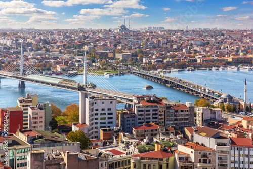 Canvas Print Halic Bridge and Ataturk Bridge between Karakoy and Fatih disctrits of Istanbul,