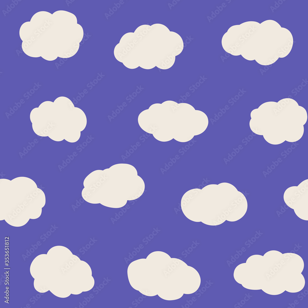 Seamless pattern with blue sky and clouds. Endless positive backdrop.
Simple forms.
Clouds and background are located on different layers.
Vector illustration