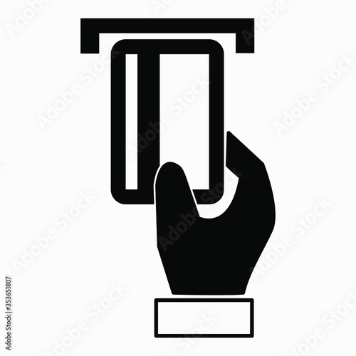 Hand and bank card. Credit card. Cashless payments. Settlements through the bank. On-line calculations. Vector icon.