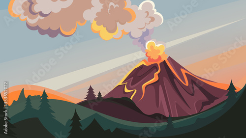 Active volcano in the wild. Beautiful nature scenery.