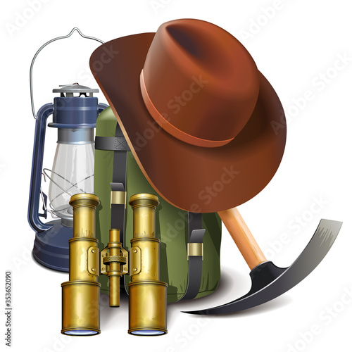 Vector Travel Concept with Kerosene Lamp