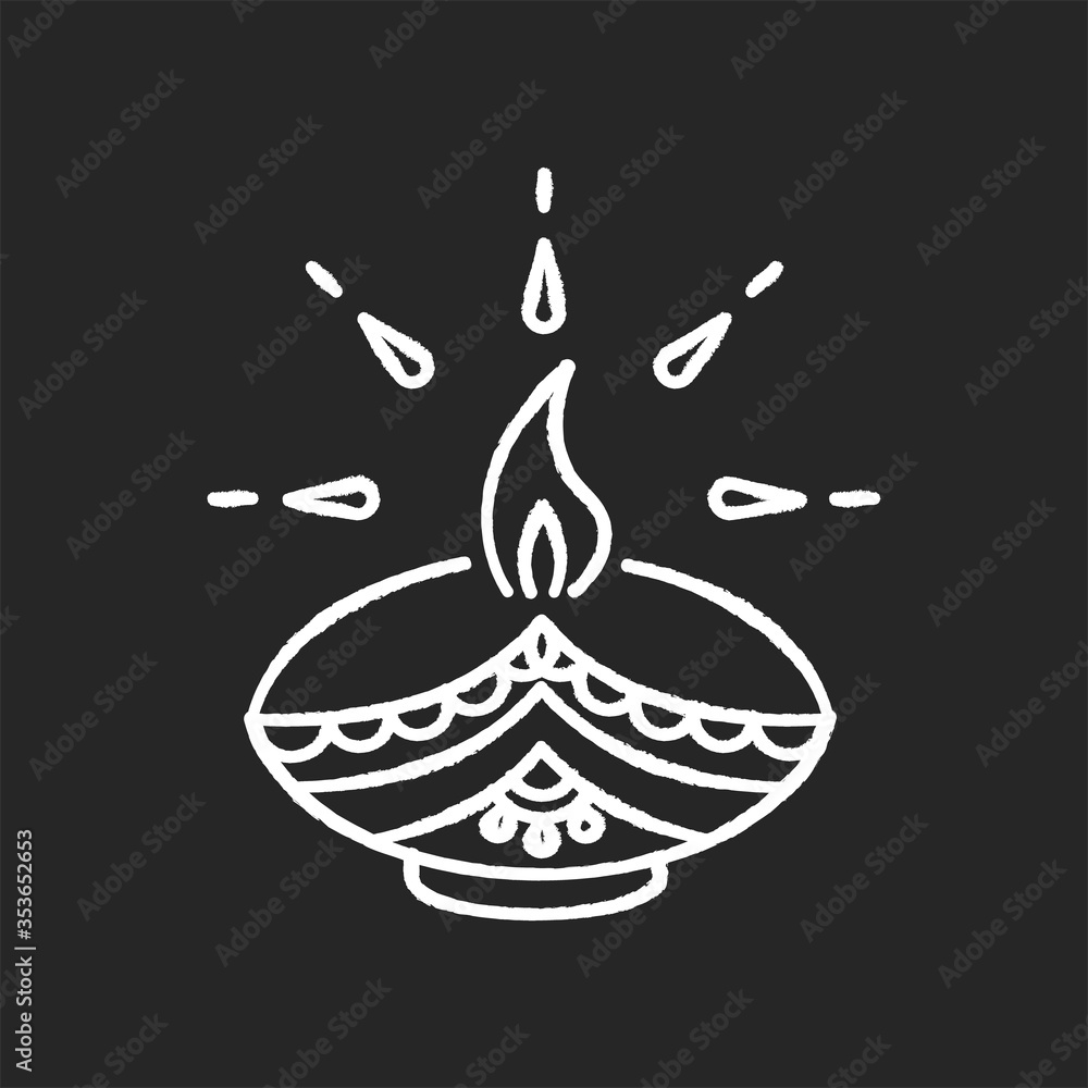 Diwali festival chalk white icon on black background. Hindu festival of