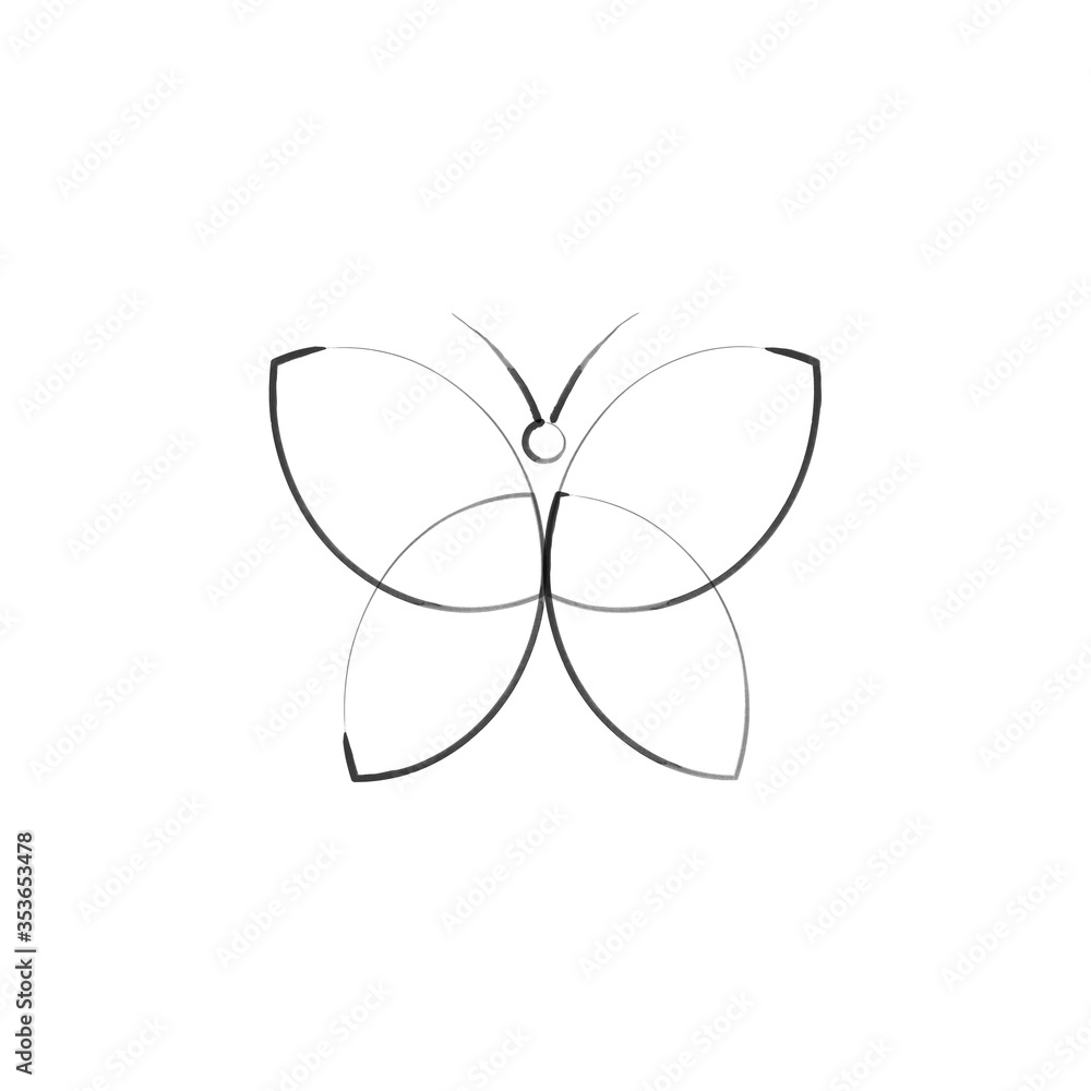 Ink brush handdrawn monochrome butterfly. Stock vector illustration isolated on white background. Ink brush handdrawn monochrome butterfly. Stock vector illustration isolated on white background.