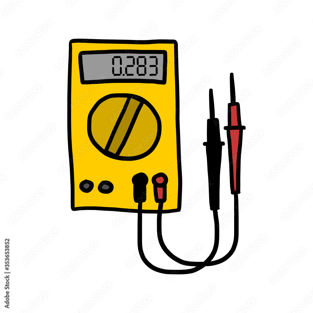 Hand drawn illustration of a digital multimeter, electronic device used
