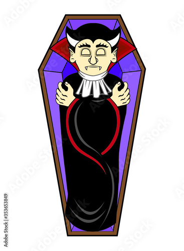 vector illustration of a vampire sleeping in a coffin