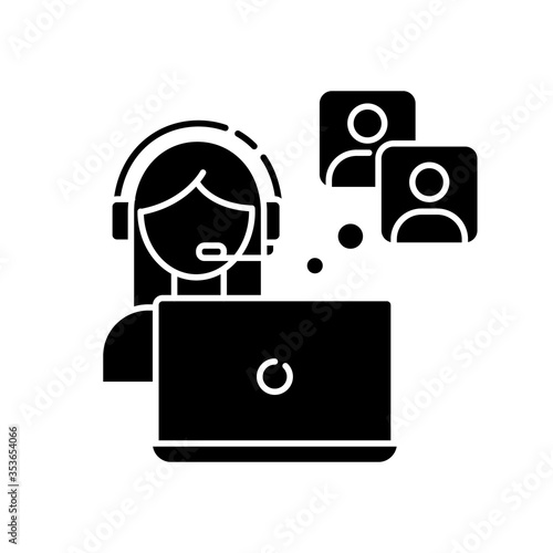 Publicist black glyph icon. Human resources in company. HR worker. Brand identity management. Marketing strategy expert. Silhouette symbol on white space. Vector isolated illustration