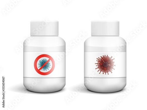 3D COVID-19 Pills Coronavirus Drugs Plastic Bottle photo