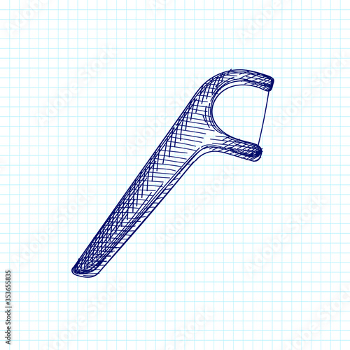 Hand-drawn sketch of Dental Floss Toothpick on a white background. Dental instruments. Dentistry tools and equipment. Stomatology attributes	
