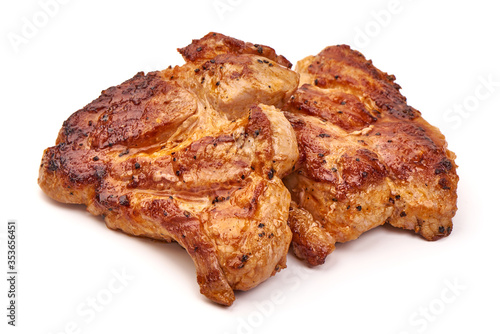 Grilled juicy pork steak, BBQ dishes, isolated on white background