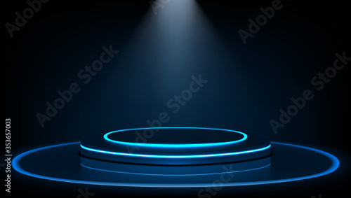 Dark Stage For Presentation And Glossy Podium