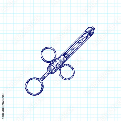 Hand-drawn sketch of Dental Syringe on a white background. Dental instruments. Dentistry tools and equipment. Stomatology attributes	