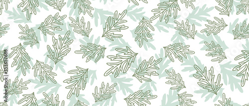 Green leaves seamless background on white background. Vector illustration.