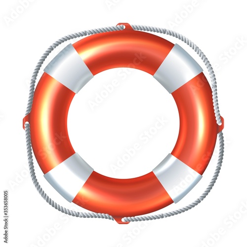 3d realistic vector icon illustration of striped life raft. Isolated on white background.