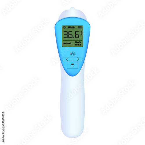 Realistic Non-contact thermometer blue and white color. Infrared thermometer icon. Stock vector illustration on white isolated background.